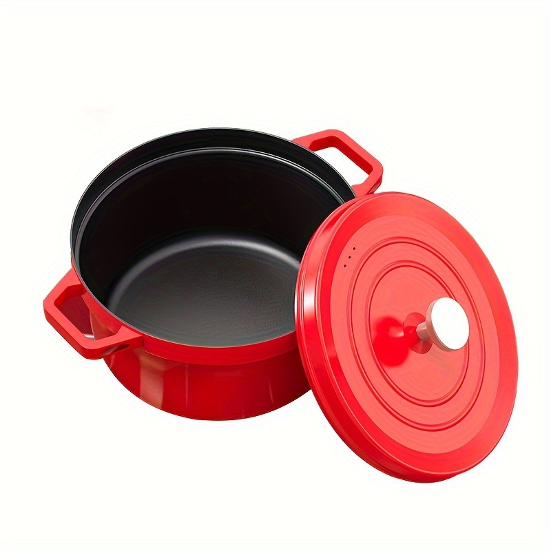 TEMU Cast Iron With Lid, 4l, 24cm - Universal Gas Stovetop And Induction Compatible, Red Soup Pot For Broth, Stew, And Cooking