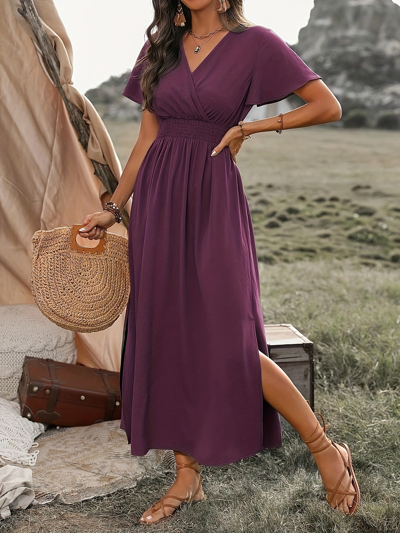 womens solid color waist a line dress casual ed - Temu Mauritius