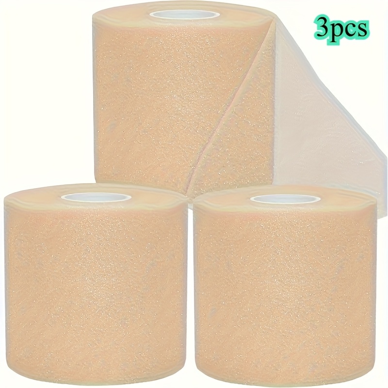 Image of 3 Rolls/393.7 Inches Sports Protective Tape, Prevent Injury Support Tape, Cushioning Film, Foam Bottom Layer Design, Light Beige, Breathable And Easy To Tear Without Residue