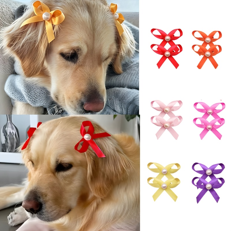 TEMU 12pcs Pearl Pet Bow Hair Clips, Elegant Ribbon Dog Hair Barrettes, Grooming Hair Additions For Small Medium Large Dogs Cats Daily Party Decor