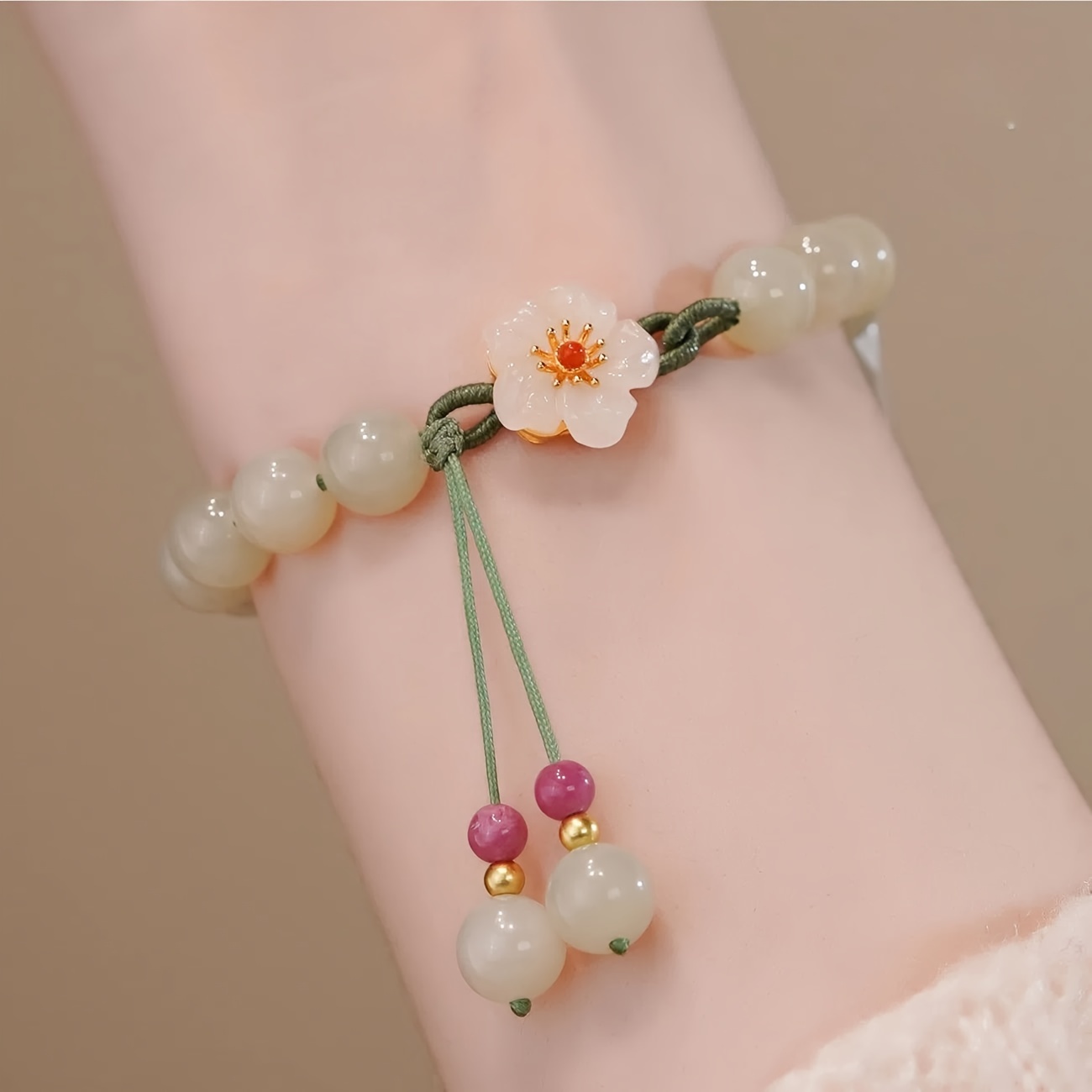 1pc   jade peach   braided bracelet for men details 1