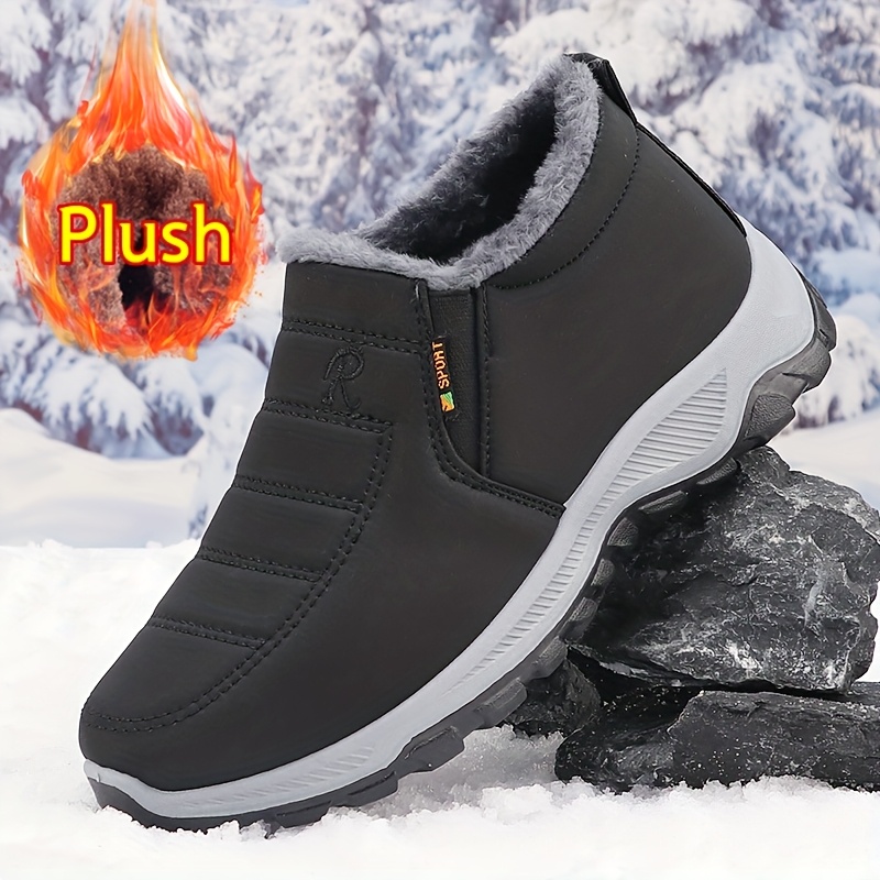 

Men's Plush-lined Boots - Warm, Comfortable Slip-on Ankle Hiking Shoes With Non-slip Sole For & Casual Wear - Black, Hiking Gear