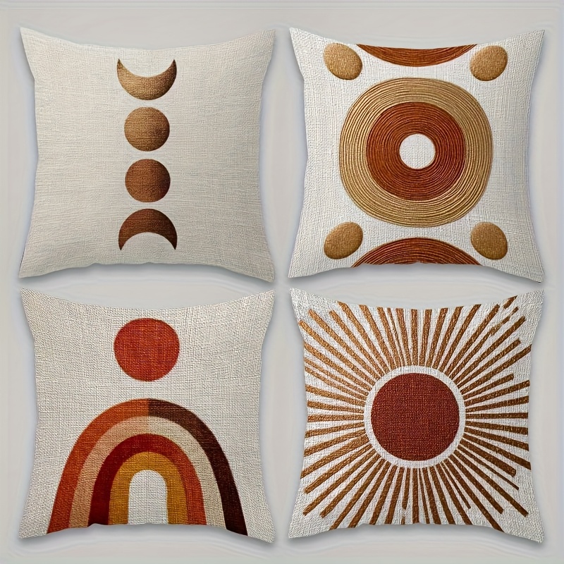 TEMU Ensemble de 4 taies d'oreiller de style bohème avec des géométriques et de , comprenant des circulaires et des . Idéal pour décorer votre salon,