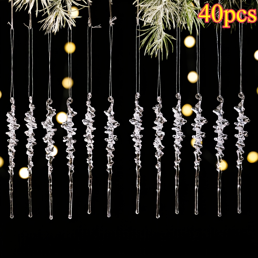 2d Flat, 40pcs Adornos De Para Arbol De Navidad, Acralico Transparente, Carambanos Colgantes De Cristal, Adornos Para Arbol De Navidad, Decoracion De De Boda De Invierno, Christmas Pendants