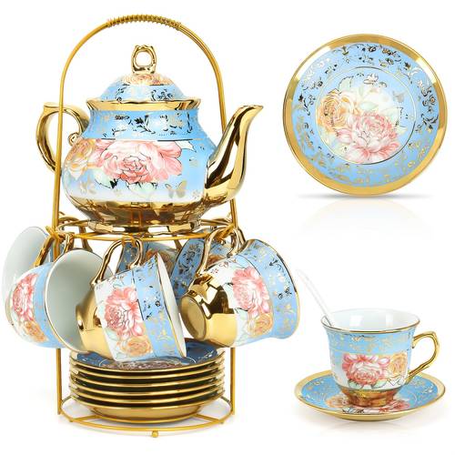 ceramic tea set with spoons electroplated coffee cup set elegant porcelain drinkware for latte cappuccino espresso ideal for home kitchen hotel cafe wedding party and decoration
