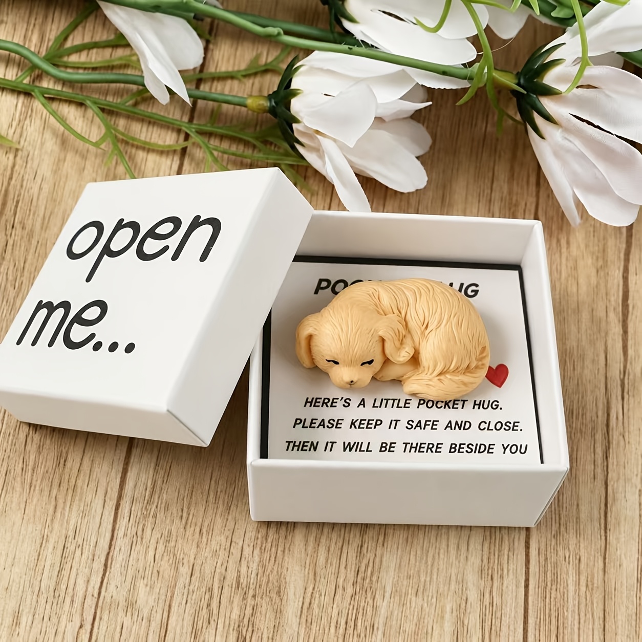 TEMU Adorable Golden Retriever, Boîte Surprise "", Boîte d'Emballage Cadeau Touchante - avec Mini Carte de , Décoration en Résine Golden Retriever,