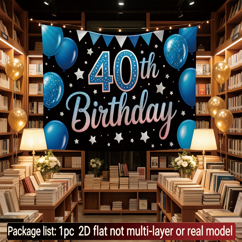 품목 사진 2d 평면, 2d 평면 배너, 1개, 40번째 생일 파티 풍선 배너 블루 테마, 풍경 배경, 배경 천, 전통 장식, 교실 및 사무실 배너, 휴일 장식 사진 배너, 2d 평면