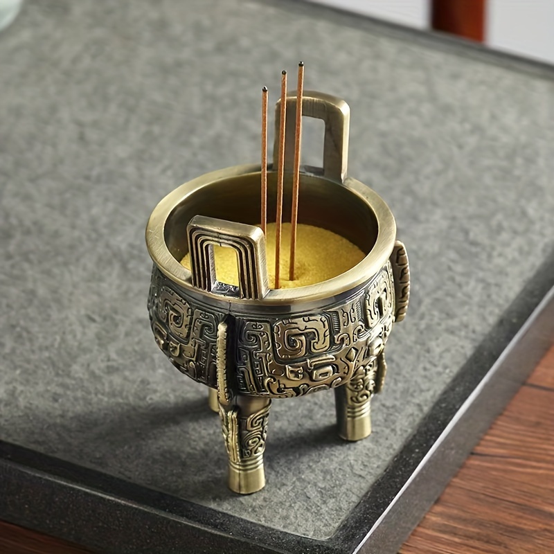 一尊古典香炉鼎饕餮纹三足双耳家用上香书房摆件鼎祭祀香炉| temu Temu