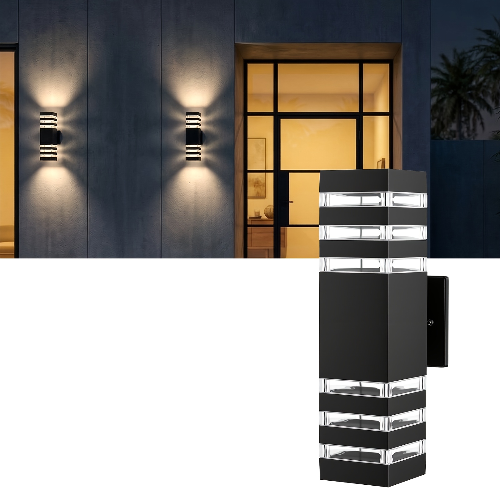TEMU 1pc Led And Down Light Outdoor Wall Lamp, 3-layer Home Outdoor Light, Residential Porch Garage Aluminum Outdoor Lighting, Suitable For Houses,