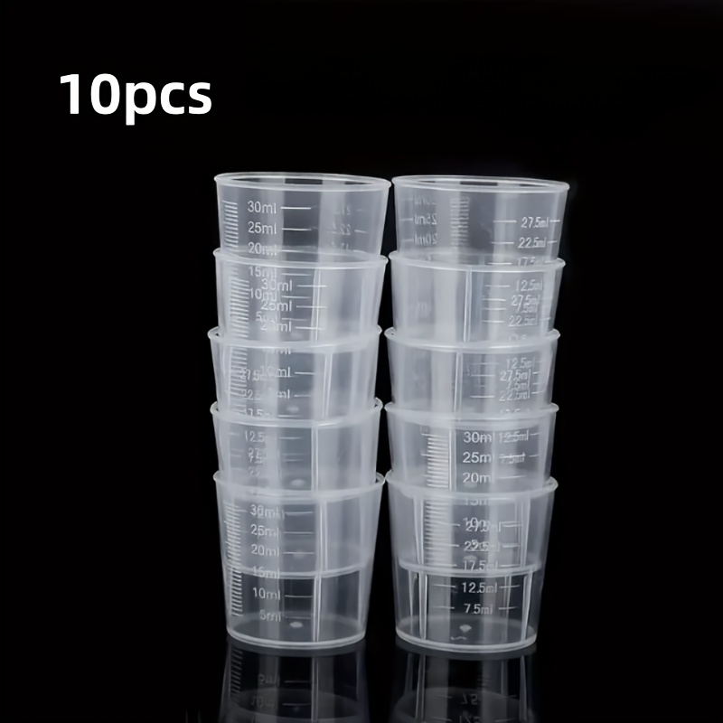 Image of 6/10pcs Small Bottle, 1 Ounce/30 Milliliter Plastic Measuring Cup, With Double-sided Graduated Cup Transparent - Mixing Paint, Dye, Making, Home Scientific Measurement Tool Accessories