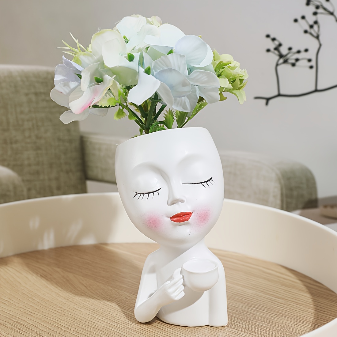 Classic Resin Coffee Girl Vase, Camouflage Pattern, Theme Decorative Tabletop Accent, Coffee Bar Accessories: retailer-supplied image
