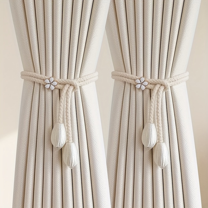 2pcs elegant adjustable curtain tiebacks     design with pearl accent polyester rope holders for stylish window decor details 5