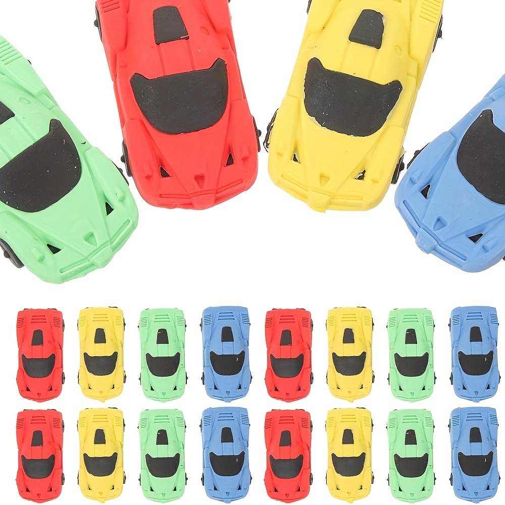 

4-pack Plastic Racing Car Shaped Erasers For Students - Pvc Cartoon Pencil Rubber Erasers - School Stationery Accessories For Kids Under 14