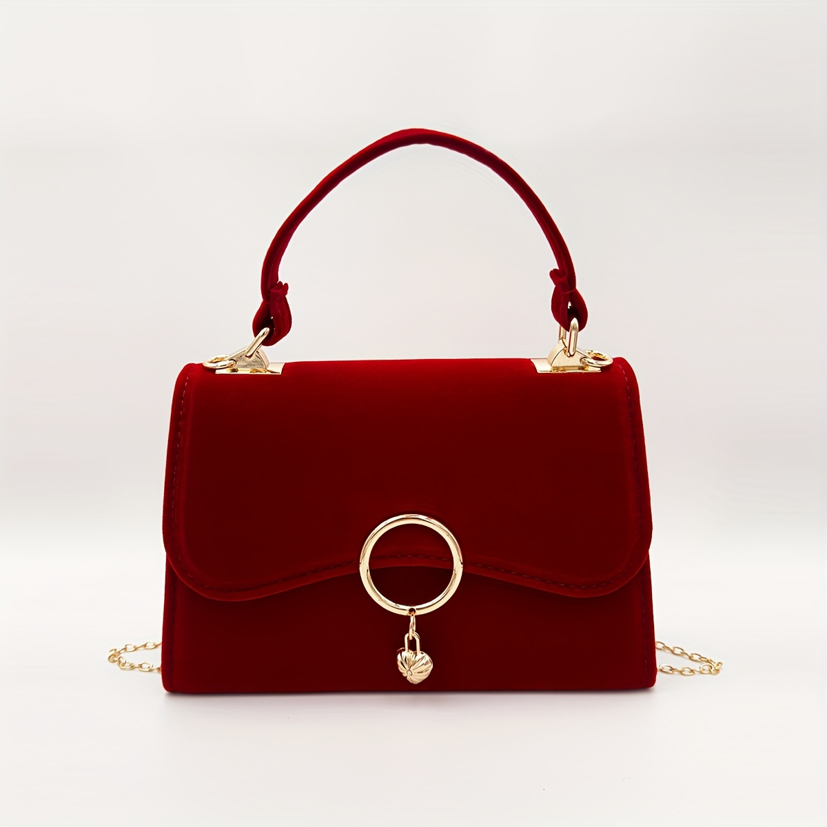 

Sac de soirée élégant en velours rouge, couleur unie, en polyester, avec une pince à cœur, avec une sangle amovible, fermeture magnétique, pour mariage, fête, Saint-Valentin