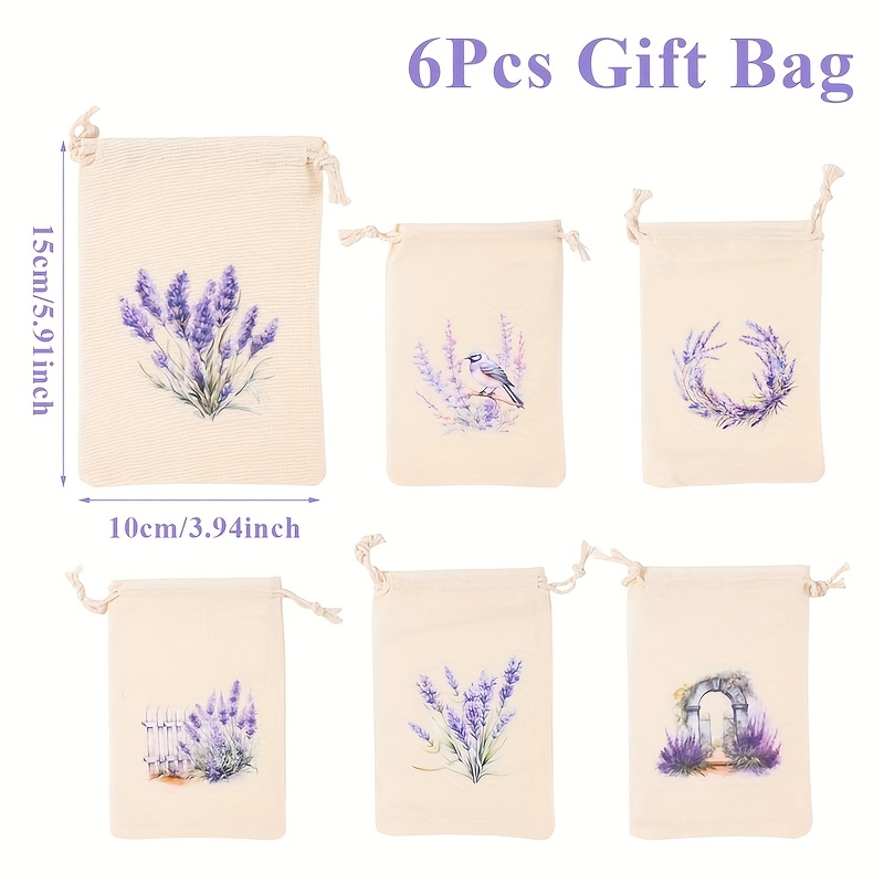 E-shop Geschenk für Sie/Ihn 6 Stück, Lavendel-Blumenmotiv Zugbeutel, Lila Lavendel-Blumen Design Zugbeutel, Geburtstagsfeier Kleine Geschenktüten, für