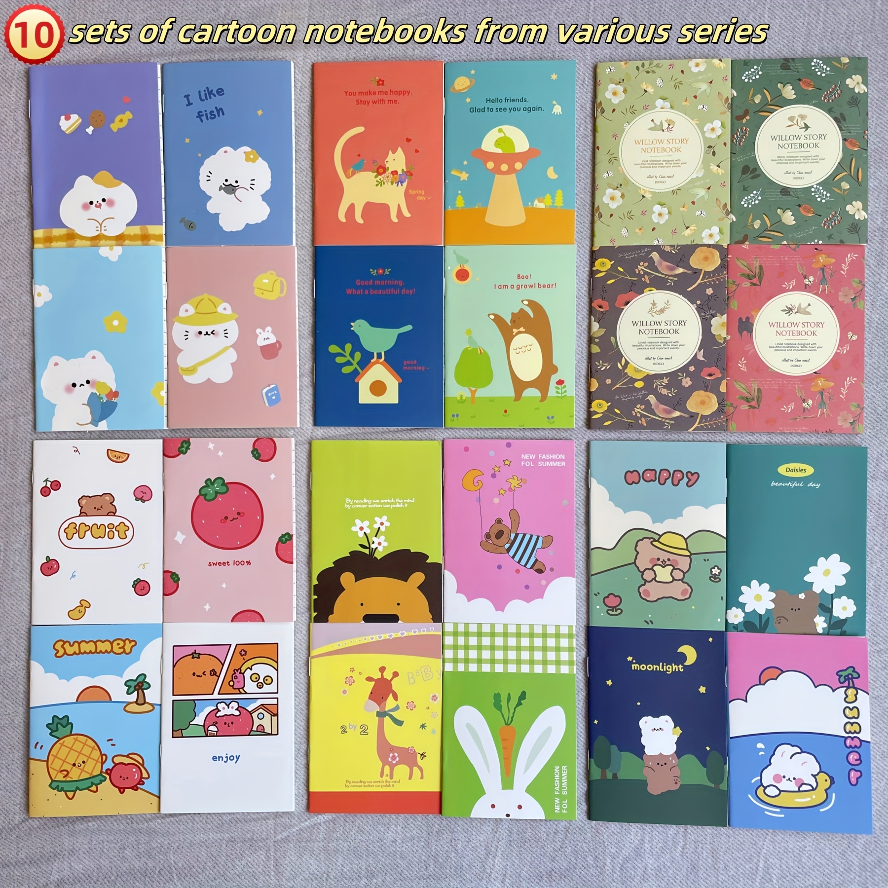 

10pcs Cute Cartoon Notebooks - Soft Cover, Lined Pages, Vibrant Animal & Nature Designs, Portable Size For School, Office, Or Gifts, Notebooks For School