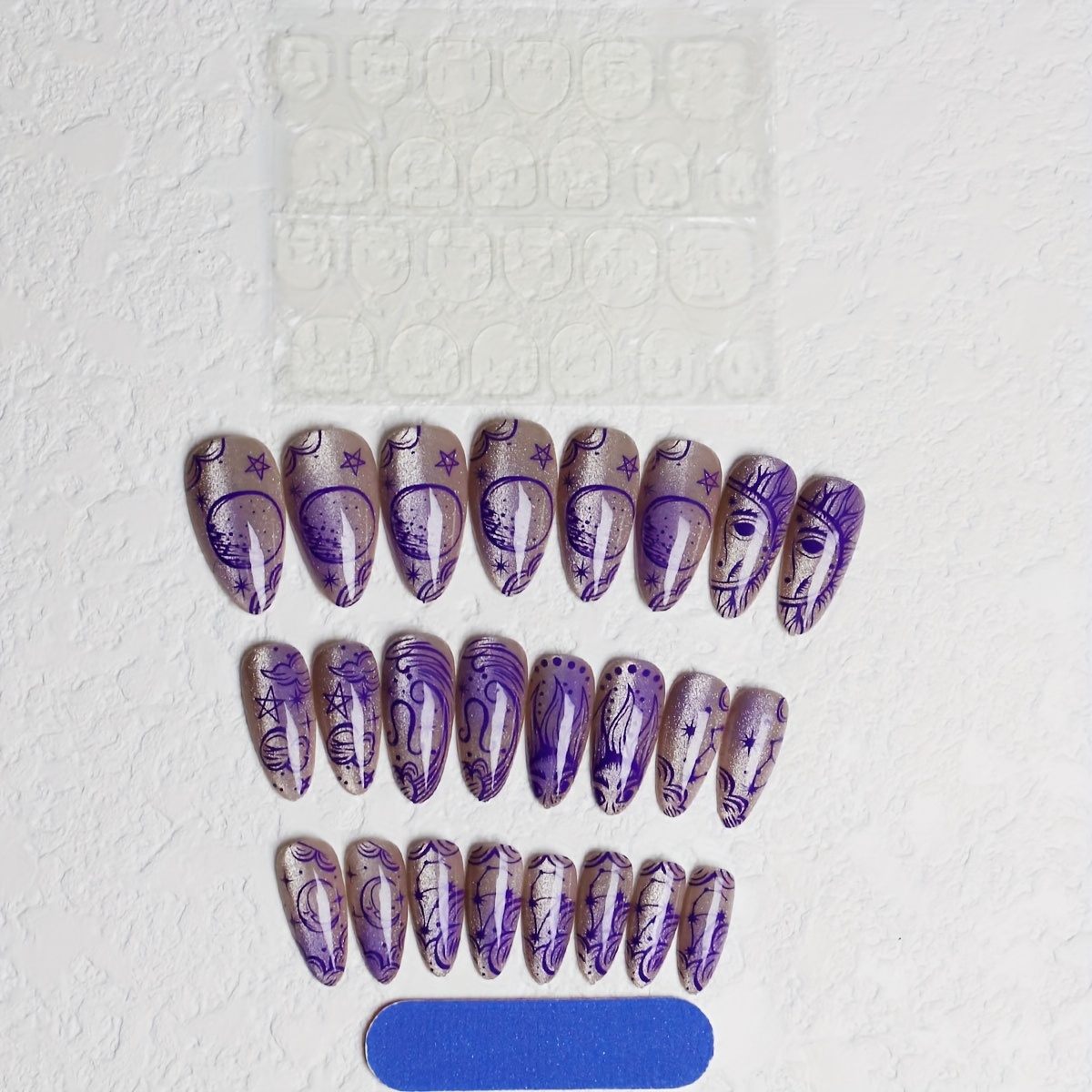 TEMU 24pcs Autumn And , Clever , Short Almond Grid Nail Design Perfectly Fitting Fake Nail Set, Including: 1pc Of Jelly Glue And 1pc Of Nail File.