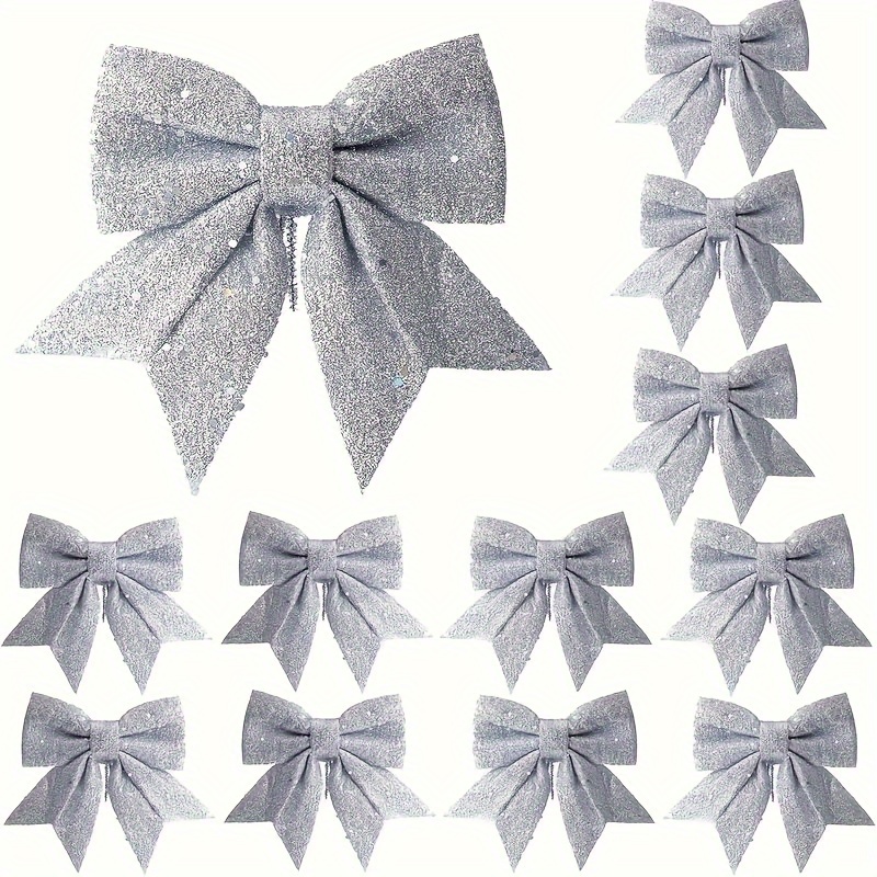 

Christmas Glitter Bow Set - 12pcs, Silvery Bows, Suitable For Christmas Tree, Wreath And Holiday Gift Decoration, Non-electric, Seasonal Holiday Decorations, Suitable For Decoration