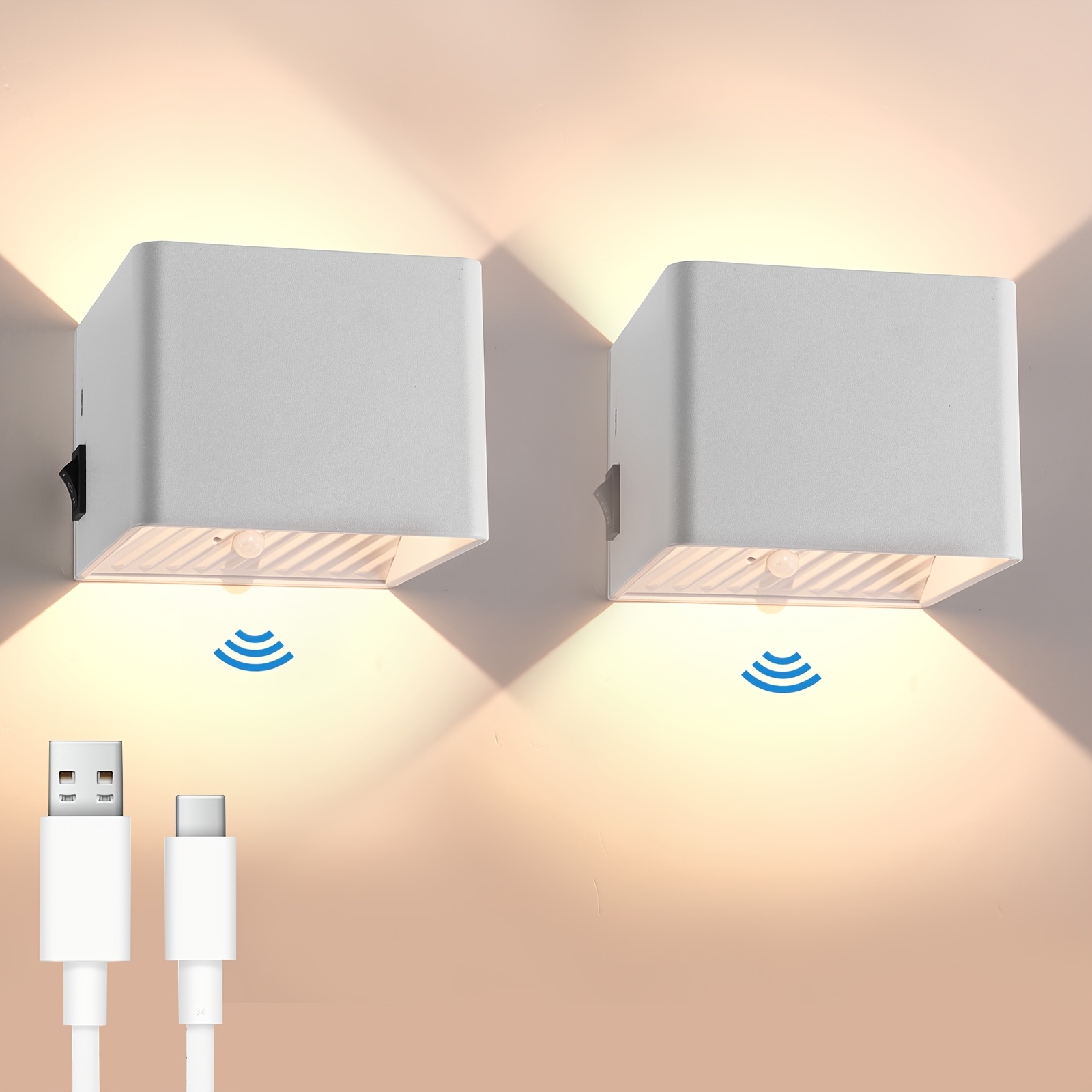 Image of Uring 2600mah Battery Wall Light With Motion Detector, Indoor Led Wall Light Without , Usb Rechargeable Wall Lighting 2700k Magnetic Wall Lamp With Switch For Bedroom, Living Room