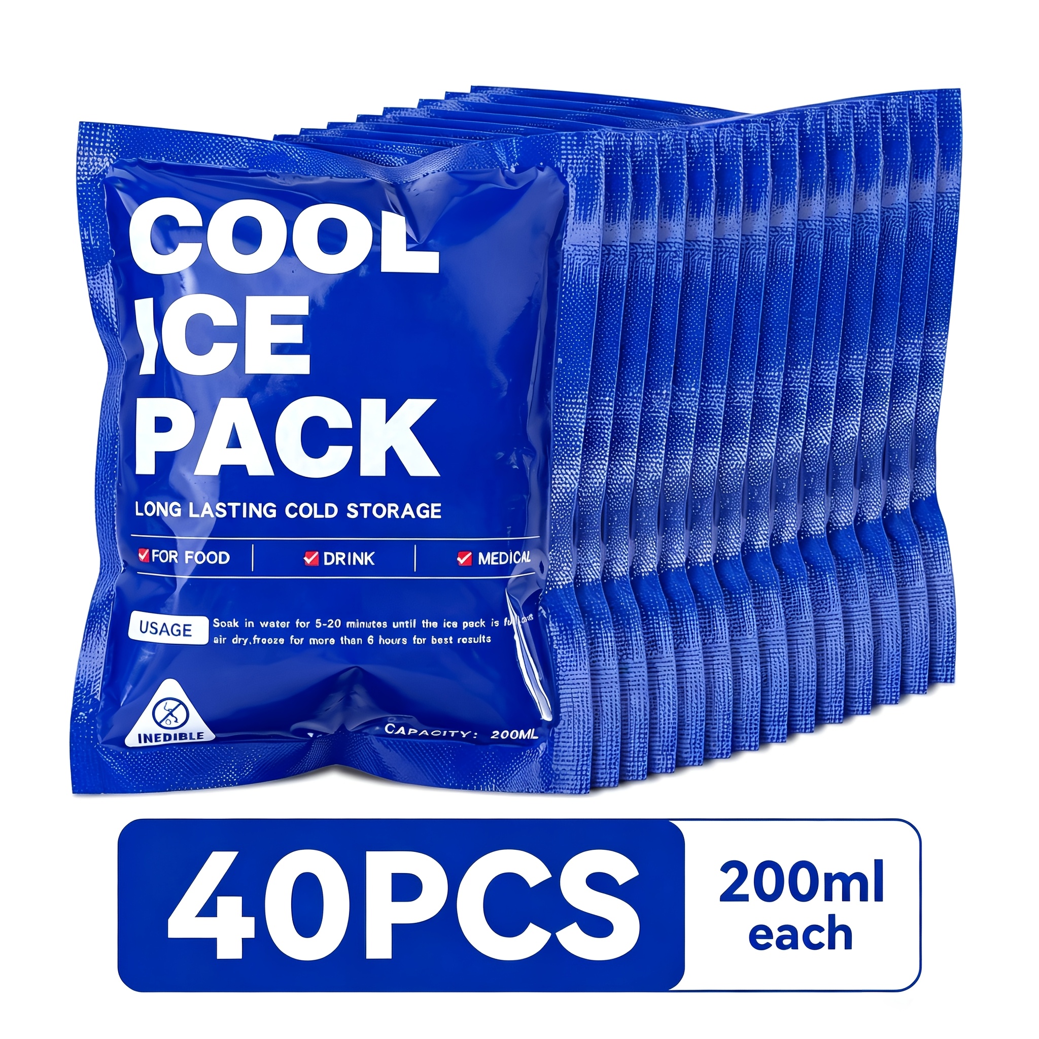 TEMU Paquete de 40 bolsas de hielo autocebantes para camping, neveras y conservación instantánea del frío, cubitos de hielo de gel autosellantes para