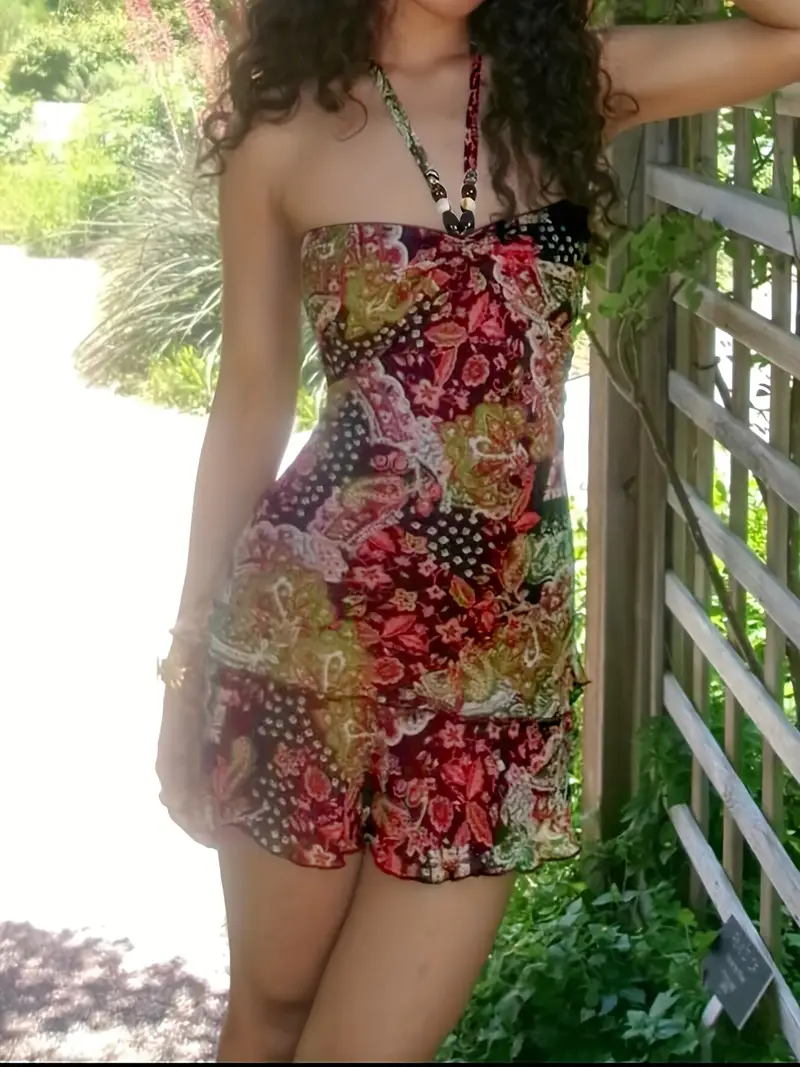 bohemian patterned beaded halter dress vintage strapless a - Temu Bahrain bohemian patterned beaded halter dress vintage strapless a - Temu Bahrain