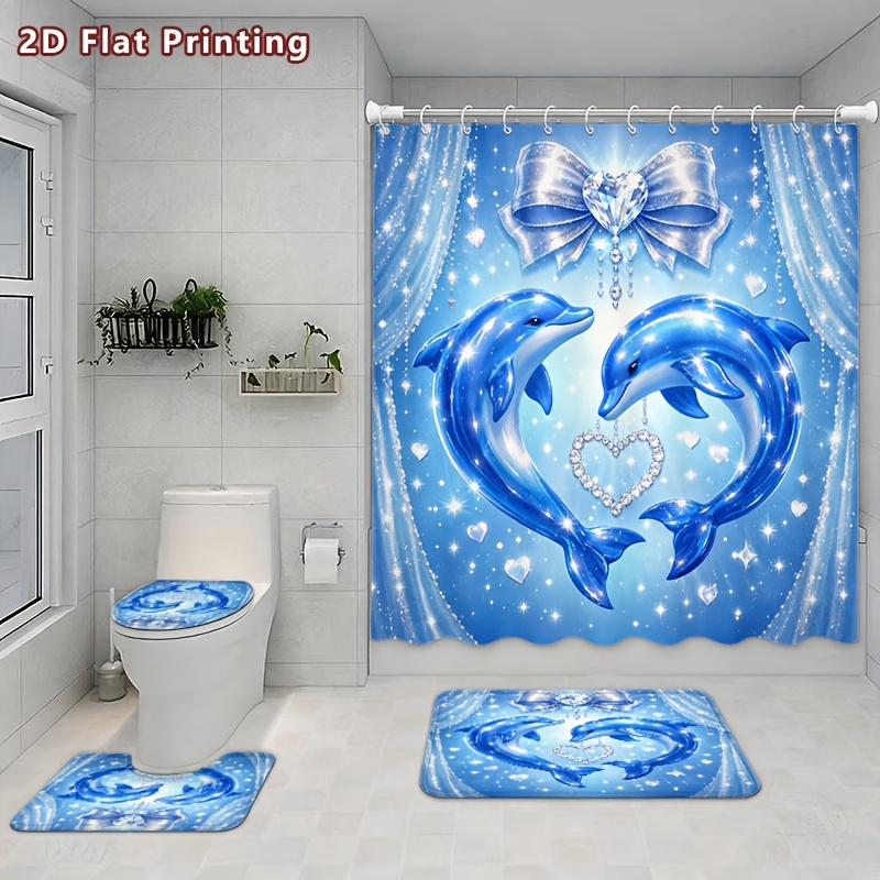 4pcs Dolphin Shower Curtain Set with Romantic Design
