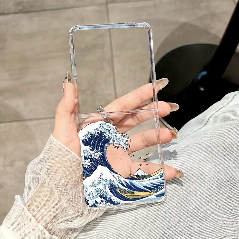 TEMU Phone Case - Suitable For Galaxy Z Flip 8 / Z Flip 6/z Flip 5 5g/z Flip 7/z Flip 7fe Phone Case Transparent Hard Anti-drop Thin Design With Wave