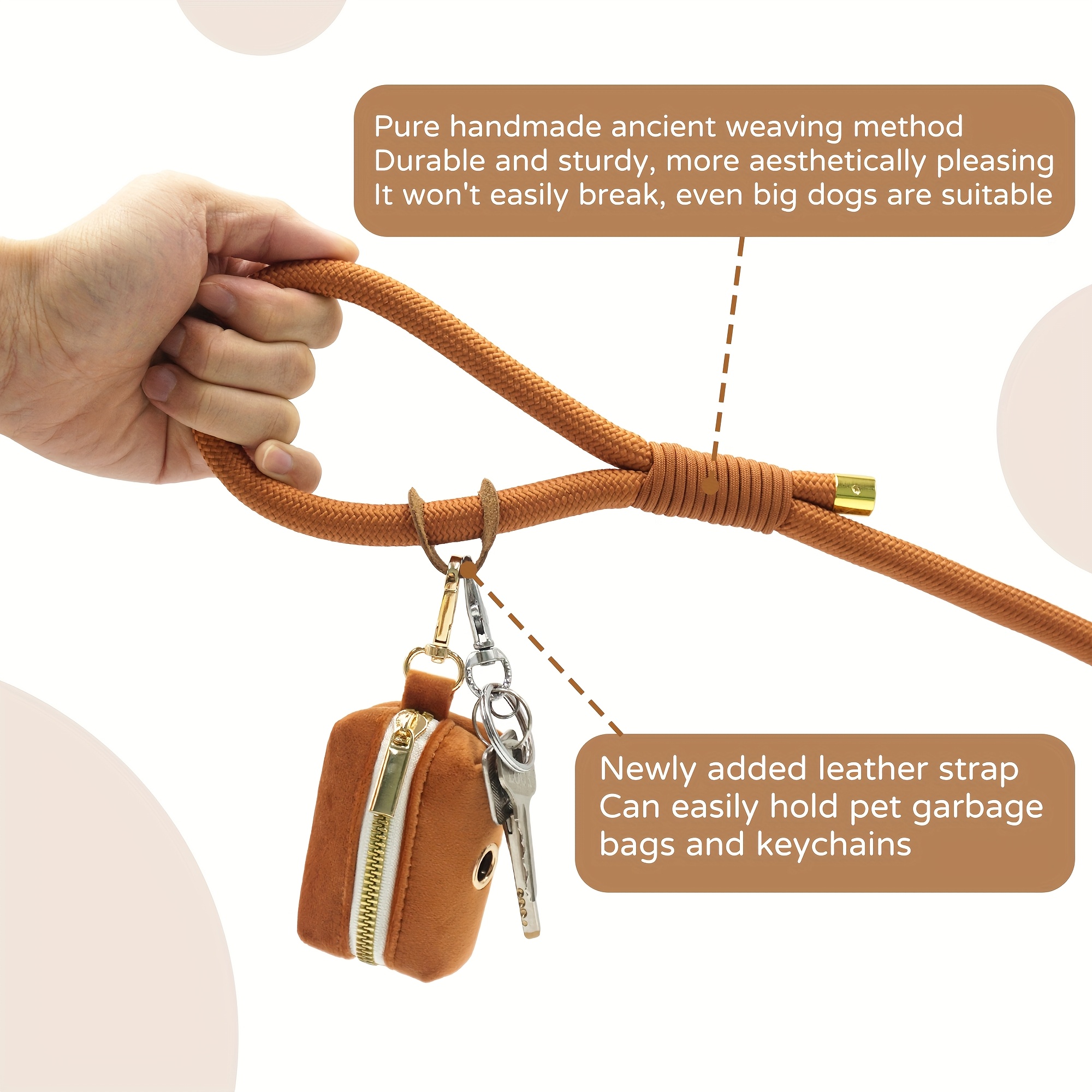 Customizable Soft and Comfortable Velvet Pet Dog Collar with High-Tensile Zinc Alloy Hook Buckle, Hand-Woven Round Rope Waste Bag Set. Free Laser Engraving of Pet Dog's Name and Owner's Phone Number. Dog Birthday Gift, Wedding Gift, Christmas Gift