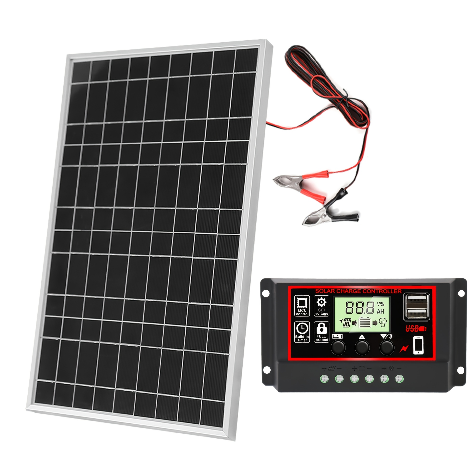 Weihaoxi 1pc Panel Kit, Optional 60a Controller, Output 12v Interface, For Portable Power, Camping, Hiking, Rvs, Boats, Mobile Phones, Street Lights, Etc