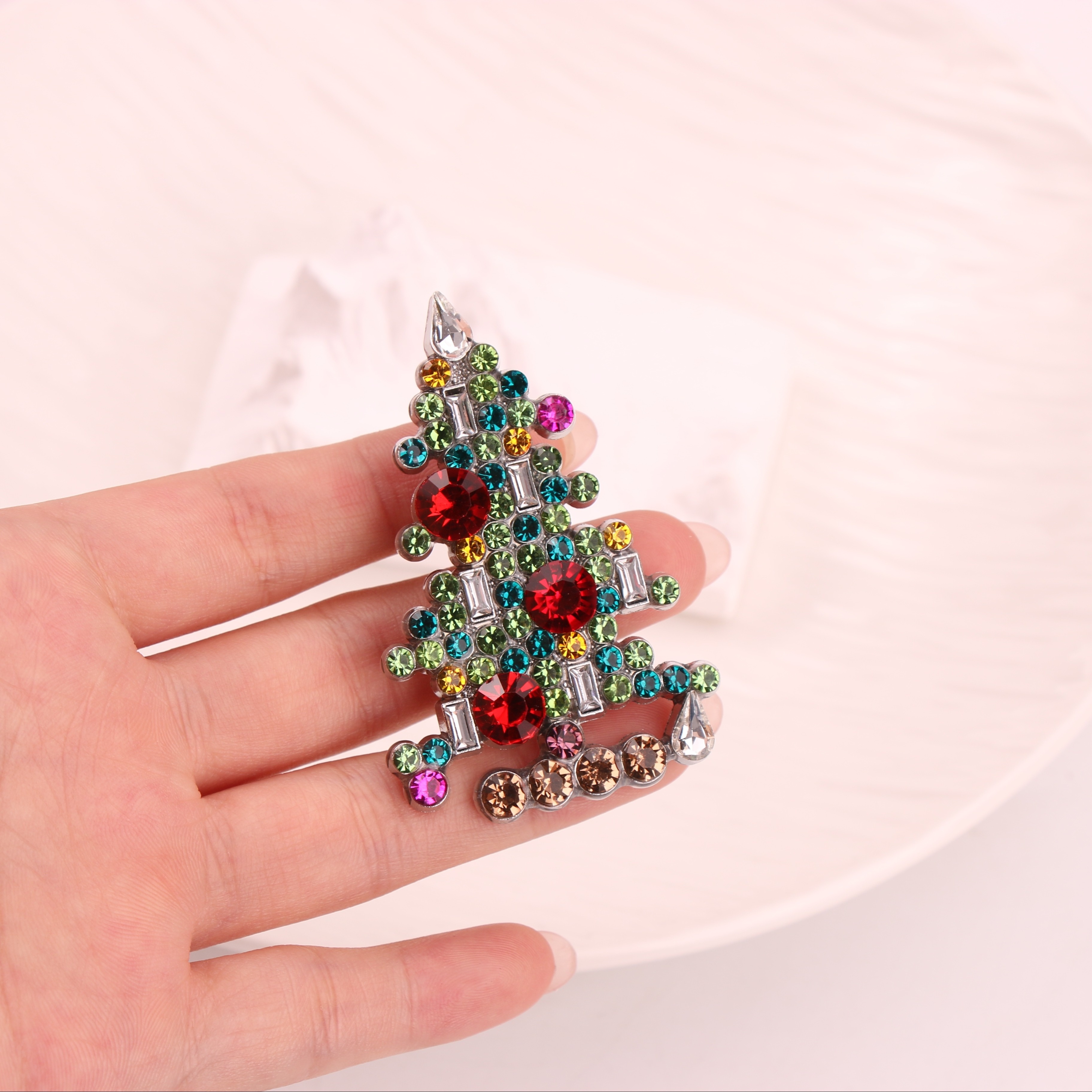 esshpule sparkling   christmas tree brooch festive corsage pin for holiday outfits details 0