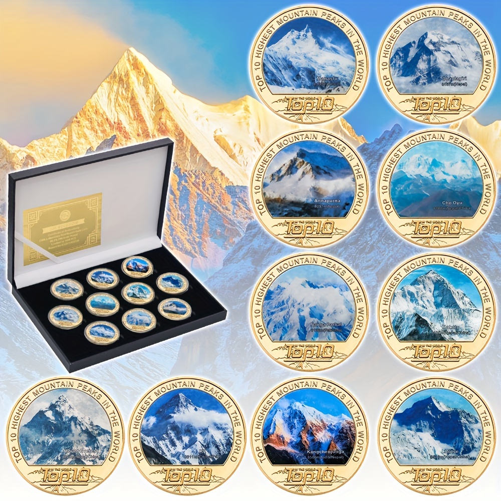 

10pcs Gifts For Man The Top 10 Highest Mountains In The World Commemorative Set With Gift Box Challenge Collection Birthday Christmas Gift