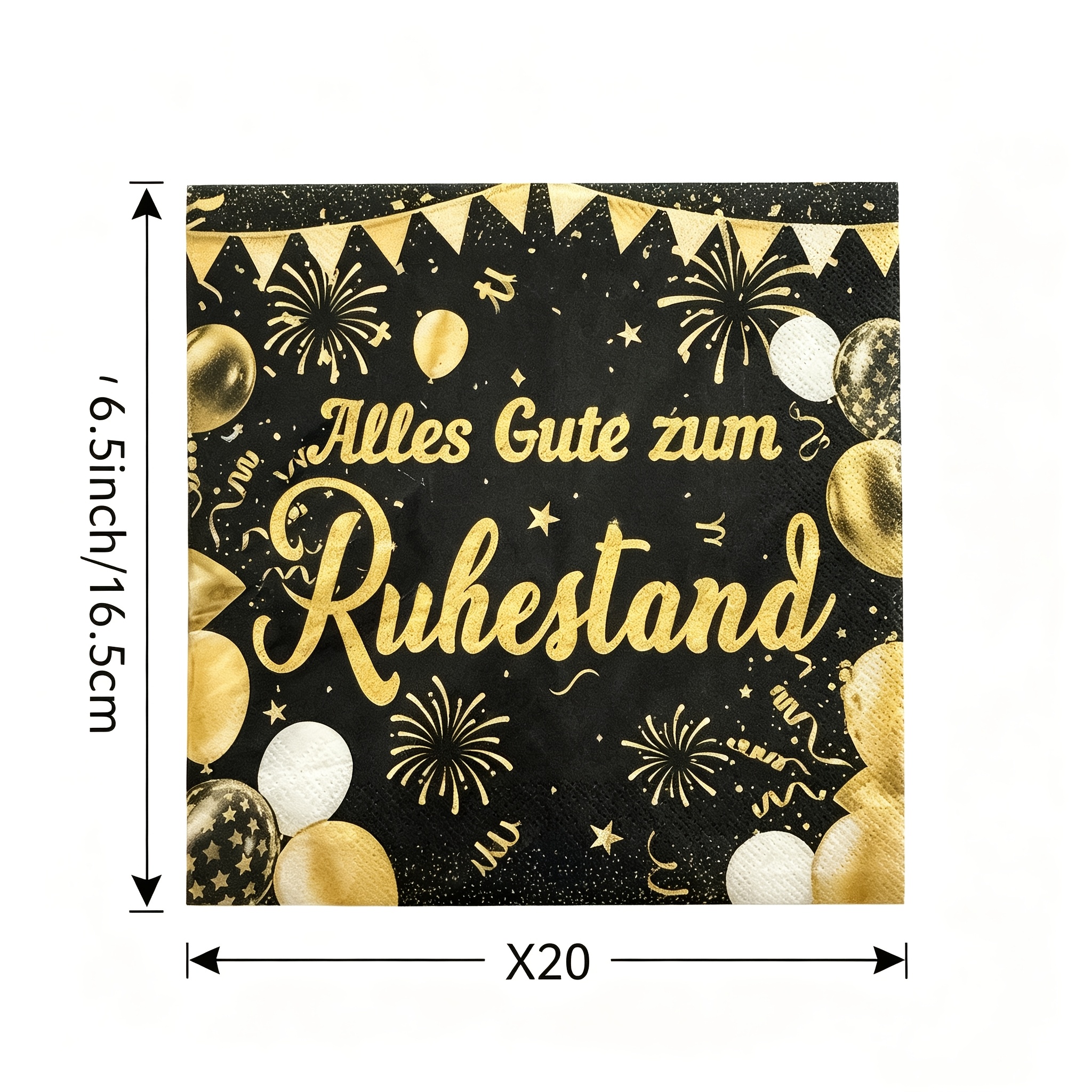 A Set Of 20pcs, German Black Golden Retirement Theme Party Disposable Paper Towels, Non-laminated