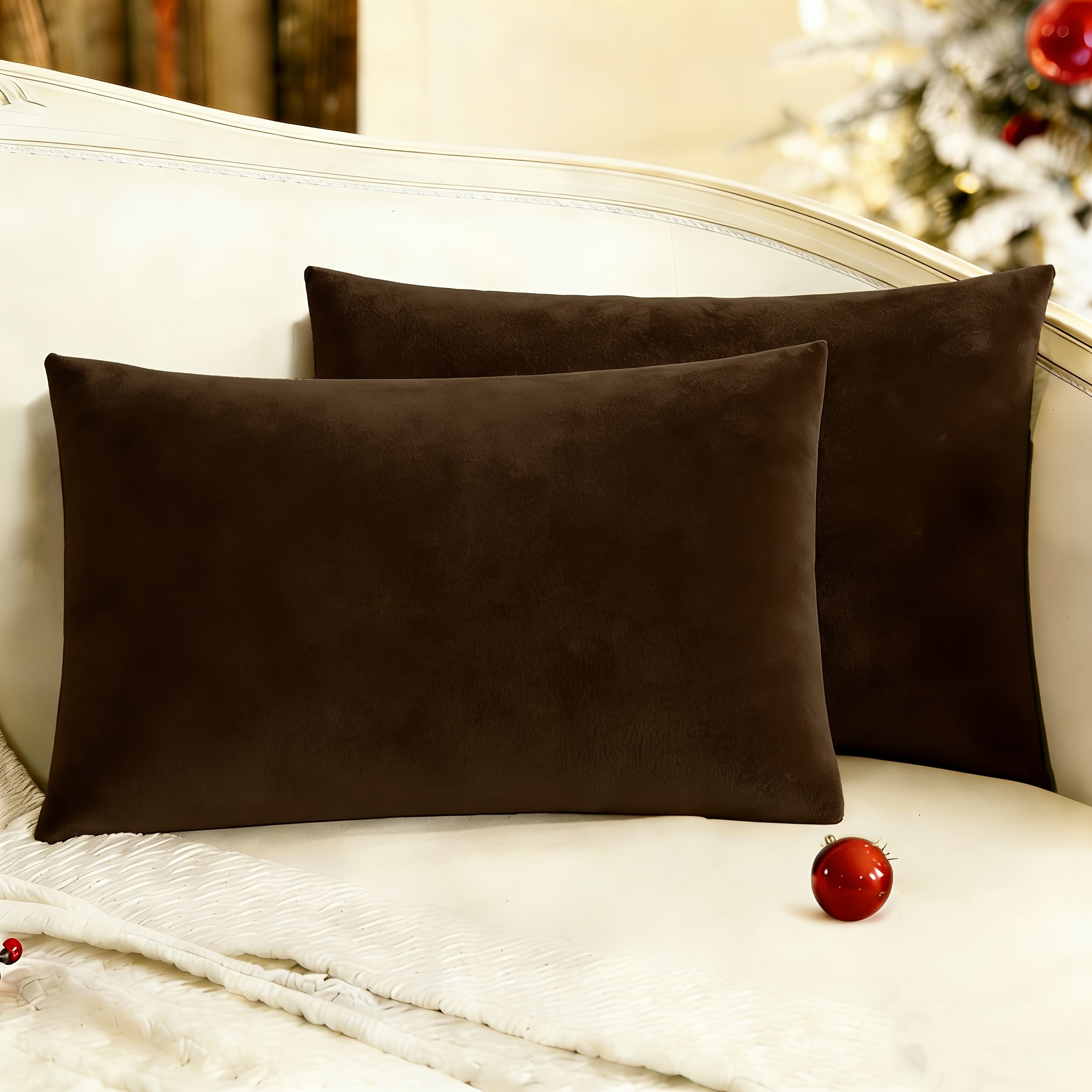 TEMU 2pcs Light Luxury Velvet Waist Pillow Covers, Soft Decorative Cushion Covers With Invisible Zipper, Suitable For Sofa, Bed, Living Room, Decor,