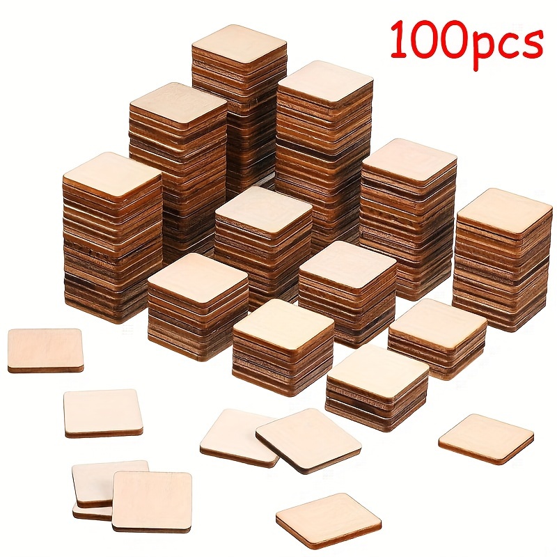 

100pcs Wood Square Wood Chips (25mm/1inch) Squares Round Corner Blank Wood Chips For Diy Square Wood Chips For Crafts Decorative Carving Engraving Making