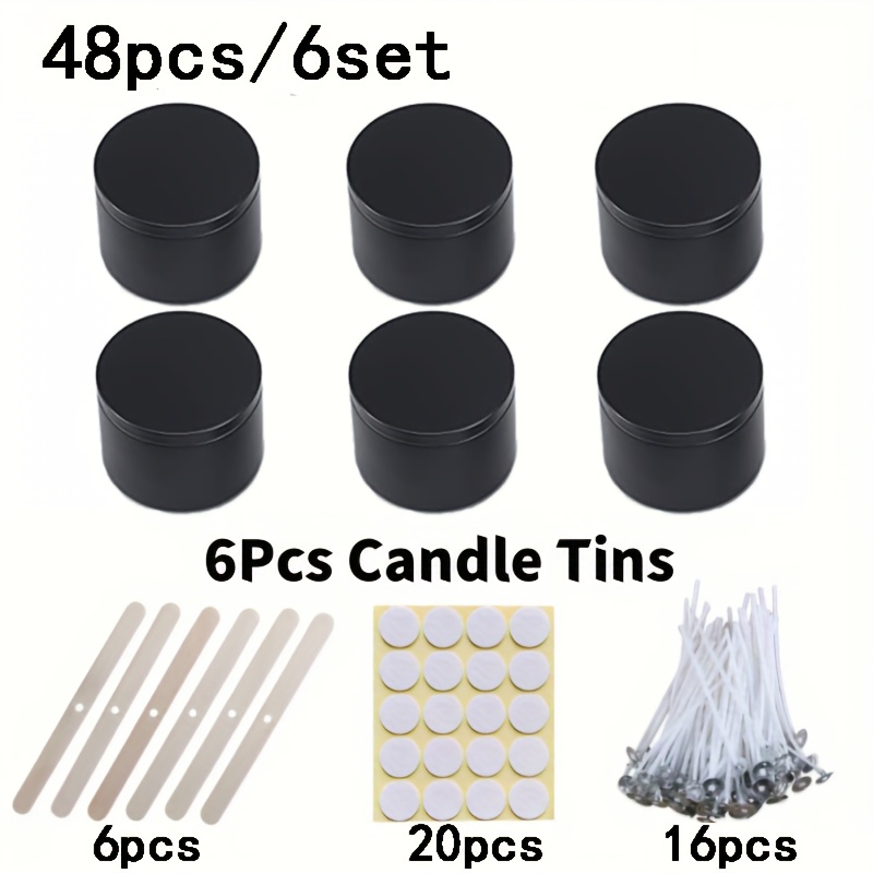 TEMU 48 Pezzi Set di Barattoli per Candele con Adesivi per , Barattoli Opachi da 4oz per Creazione Candele, Portastoppini, Adesivi per , Fai da Te,