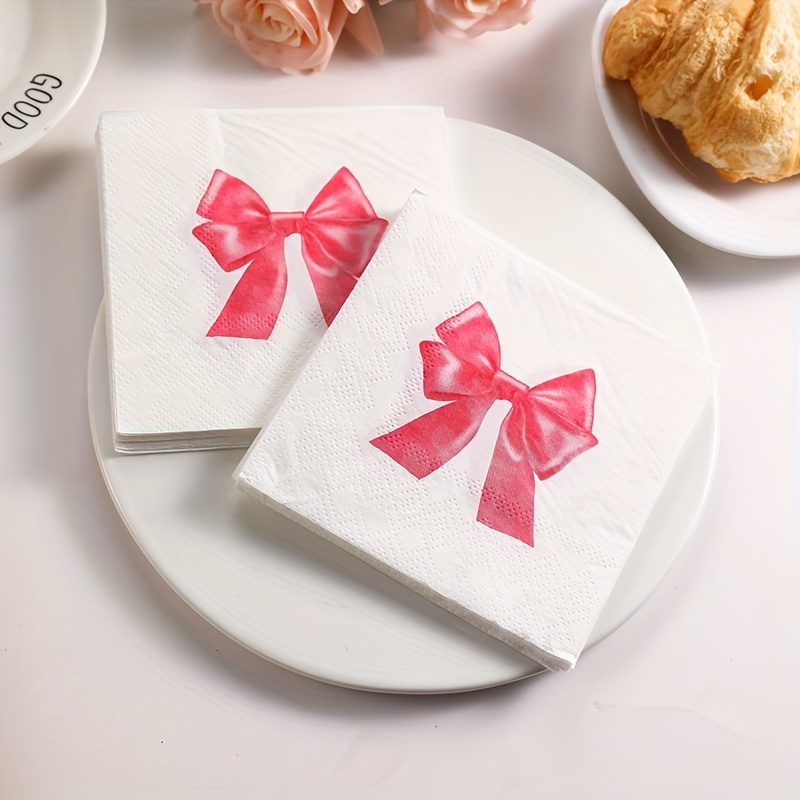 

Romantic Double-layer Bow Print Napkins, 10x10 Inches - Valentine's Day, Wedding Anniversaries & Parties, Disposable Paper Towels, Wedding Napkins