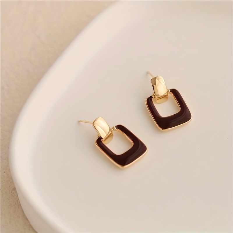1 Par de Aretes de Gota Marrón Café Geométricos para Mujer, Diseño de Nicho, Aretes de Estilo Francés Vintage Elegantes y de Alta Gama para Otoño-Invierno - Imagen 3