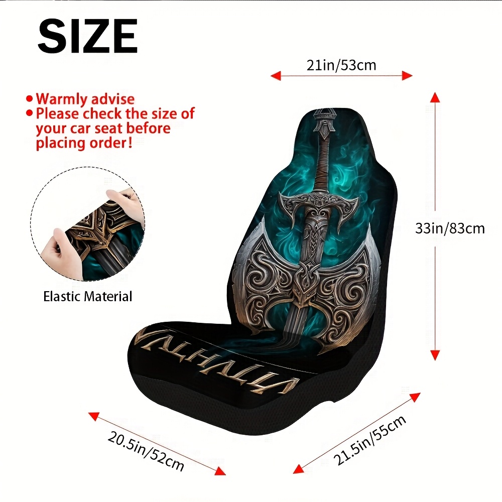 TEMU Set Of 2 Decorative Fantasy Norse Axe-themed Car Seat Covers Featuring A Sword Cross Design, Suitable For Front Seats. Auto Additions Are And