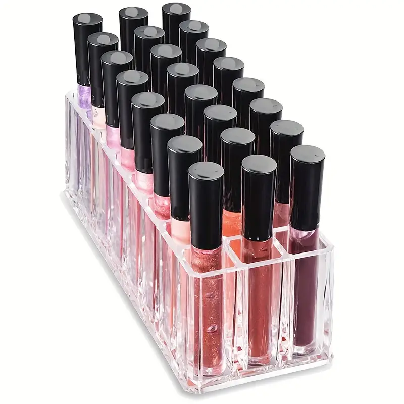24 compartment acrylic makeup organizer freestanding plastic storage box for lipstick eyebrow pencil and brushes portable no electricity needed easy to saving design for home and bedroom accessories Product details 0