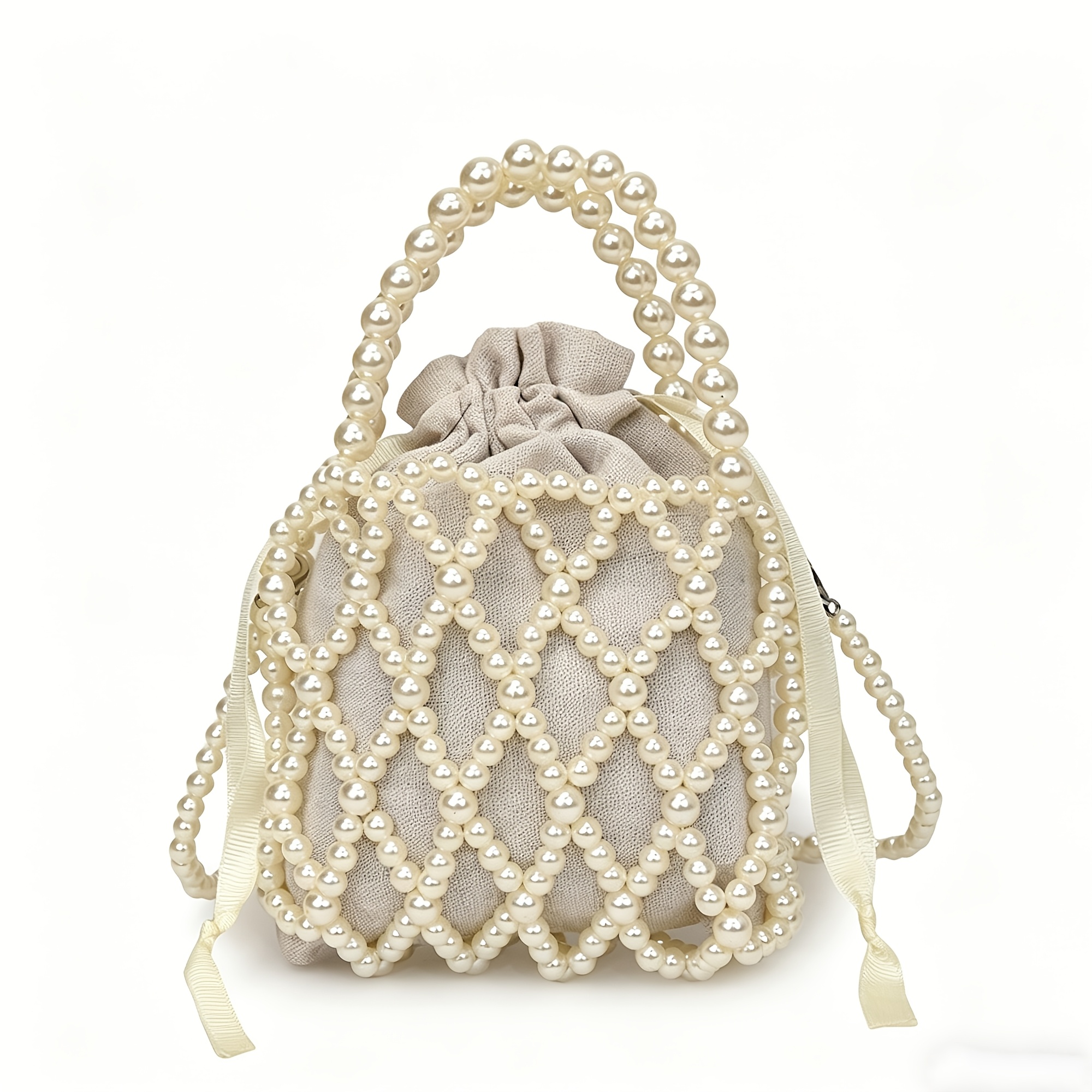 TEMU 1pc, New Woven Openwork Handbag, Pearl Beaded Single-shoulder Crossbody Bag For, For Teenager