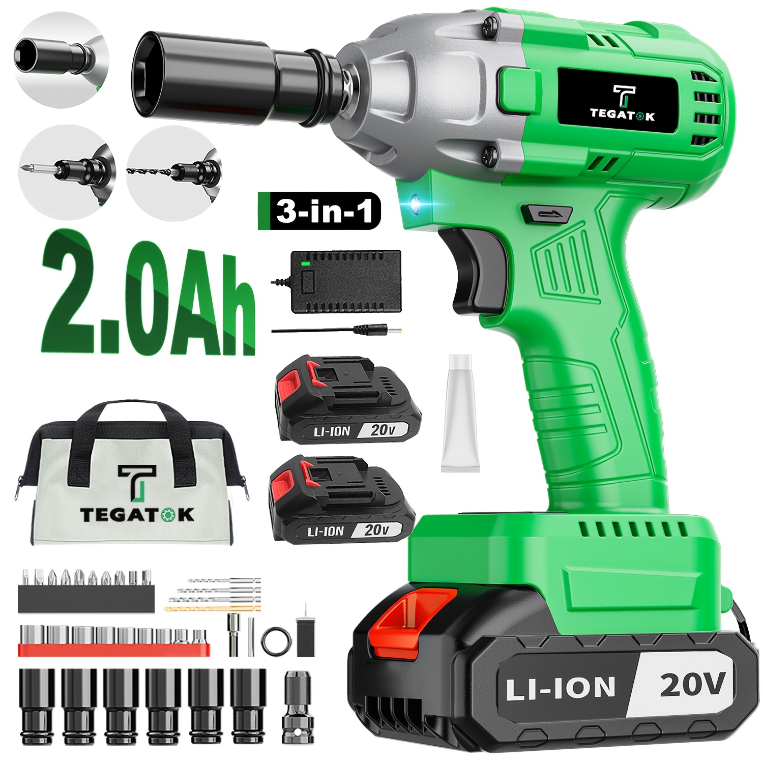 20v 4000mah cordless impact wrench drill set 3 in 1