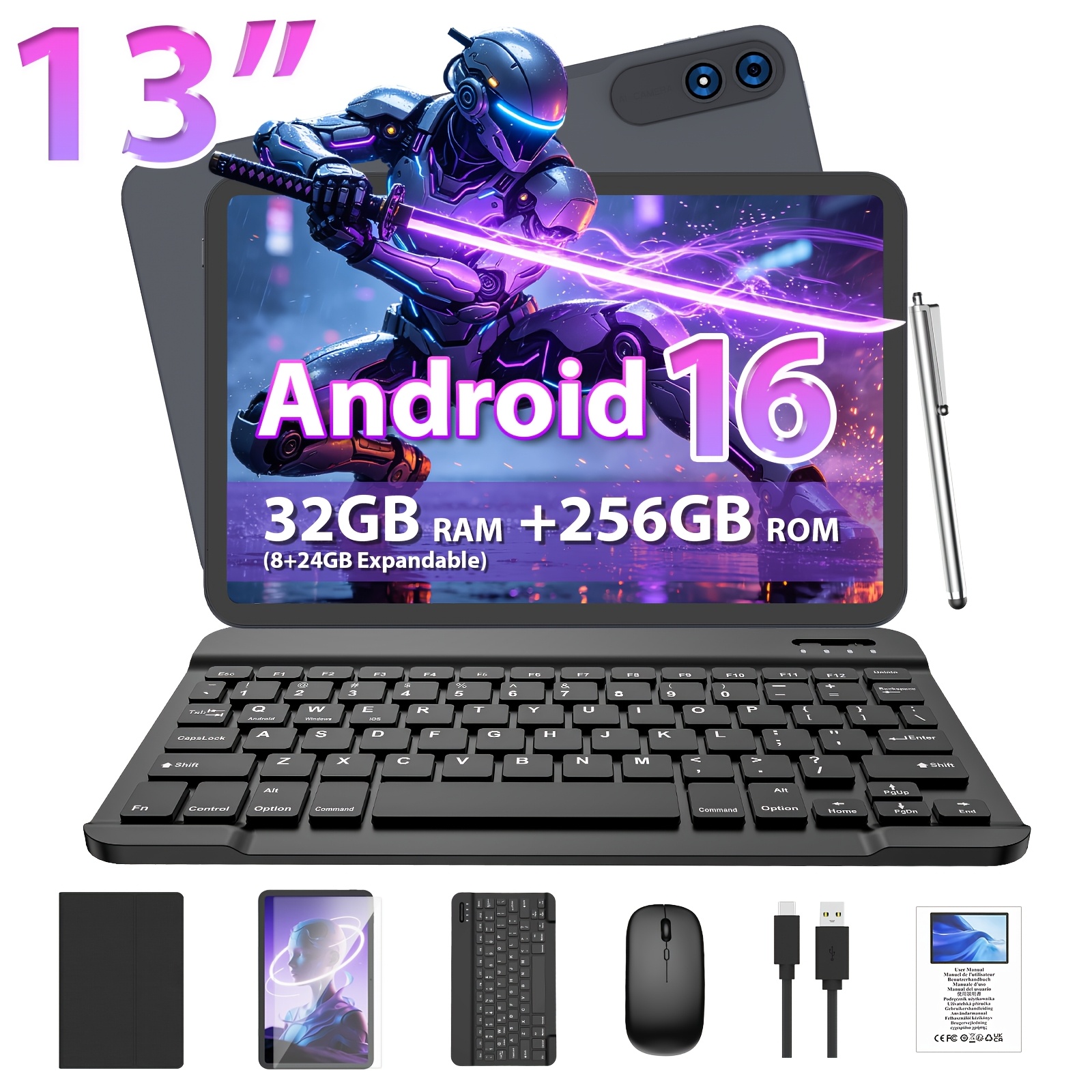 13-palčni tablični računalnik, 16, 32 GB (8+24) RAM in 256 GB ROM, tablica s tipkovnico, brezžično miško, etuijem, pisalom (ne-elektronsko)