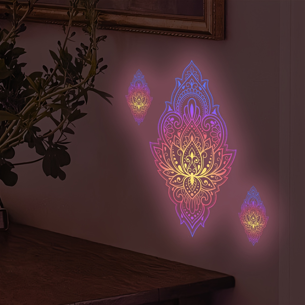 Image of 1pc -the-dark Mandala Wall Sticker Compatible For Floors/walls - Removable Pvc Decal With , Semi-matte Irregular Design, Installation (no Glue) For Modern Home
