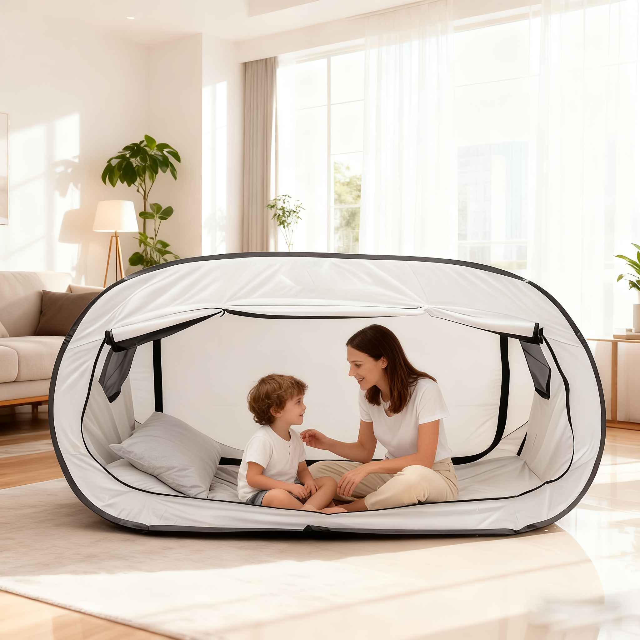 Camping Private Tent, 2-Door Tent Breathable And Shading Home Comfortable Easy Setup Enclosed Shelter Portable Mattress Double-Door Tent Reinforced Seams Shading Outdoor Camping Tent, Suitable for Indoor And Outdoor, Avoiding Mosquito Bites