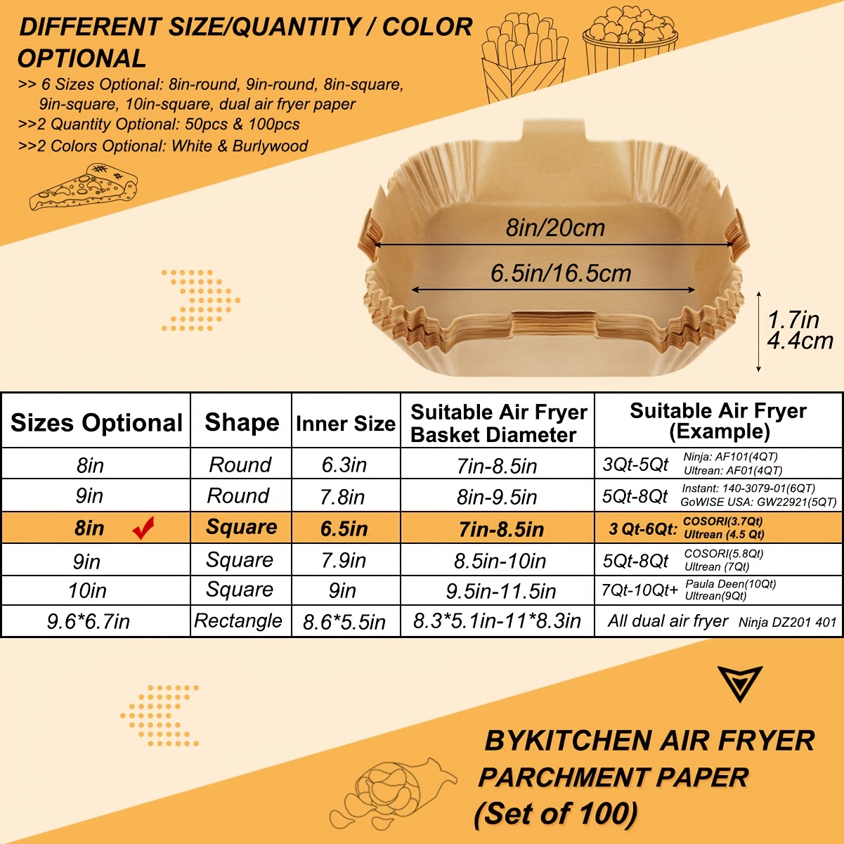300 sheets air fryer baking paper - unbleached &   parchment with   edges, indented center for   cooking | compatible with ovens & air fryers | safe for frying, baking roasting, grilling | individually wrapped for   | disposable sheets | made from plastic material | ideal for holidays & everyday use |   air fryer-specific cooking, air fryer liners non stick, air fryer  , air fryer liner xl, grilling liner, Product details 2