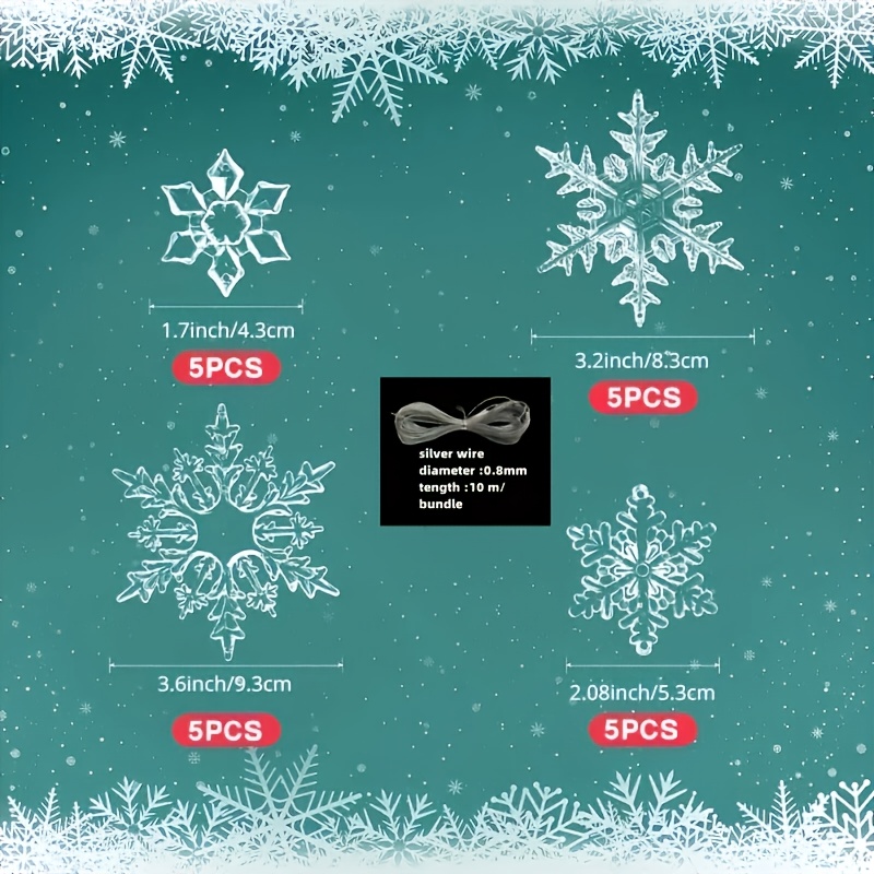20pcs Of Winter Sparkling Transparent Acrylic Crystal Snowflake Ornaments For Christmas, Resembling Transparent Decorative Pendants For Festive Hanging Decorations