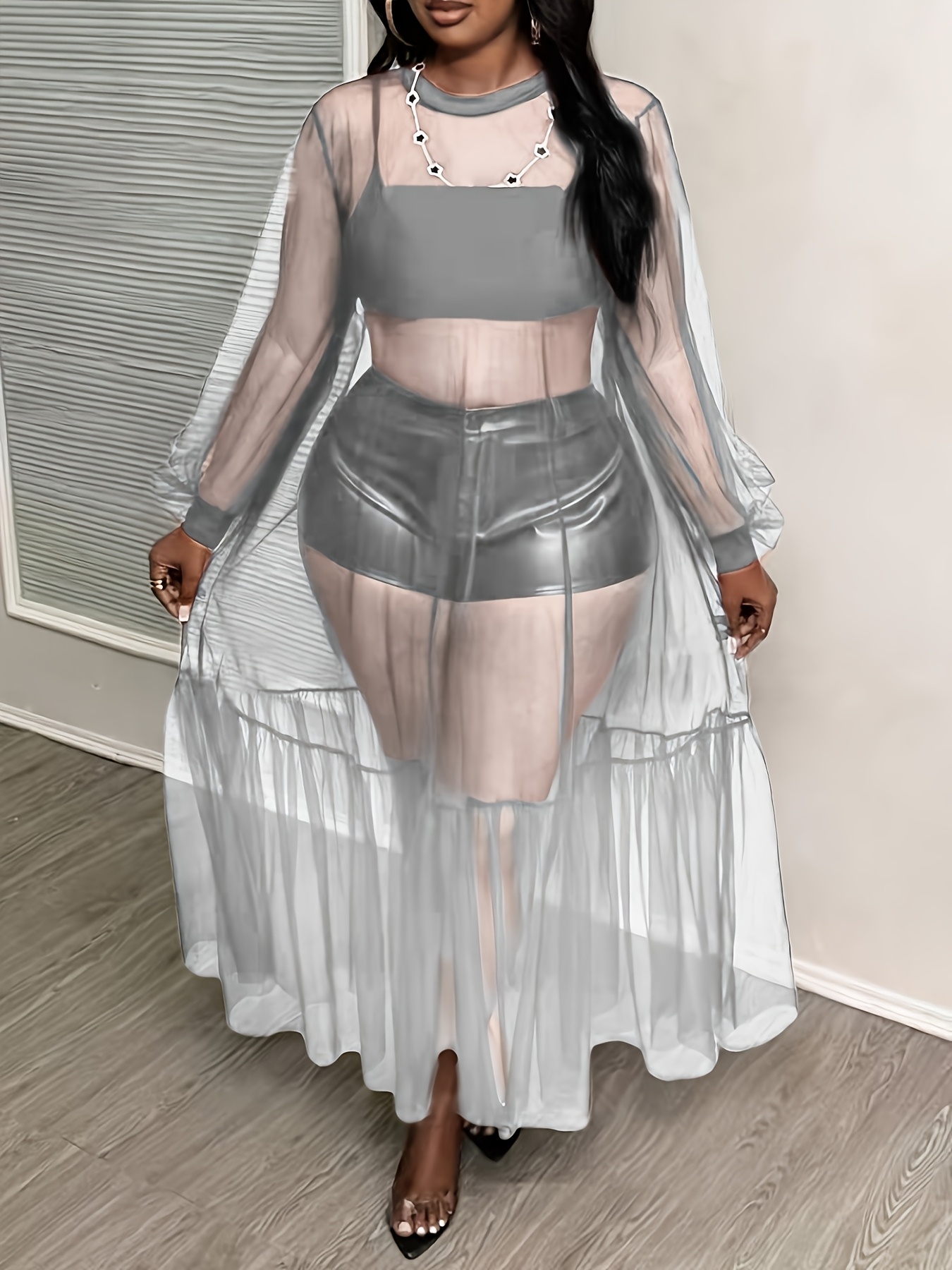 chinese dress ladies Sheer Mesh Maxi Cover-Up | Off-Shoulder Ruched Waist