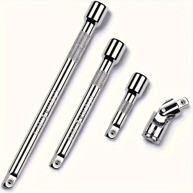 

4-piece Durable Steel Extension Bar Set With Hex Head - Includes 2", 4", 6" Bars & 1/4" Adapter For Tight Spaces, No Power Needed