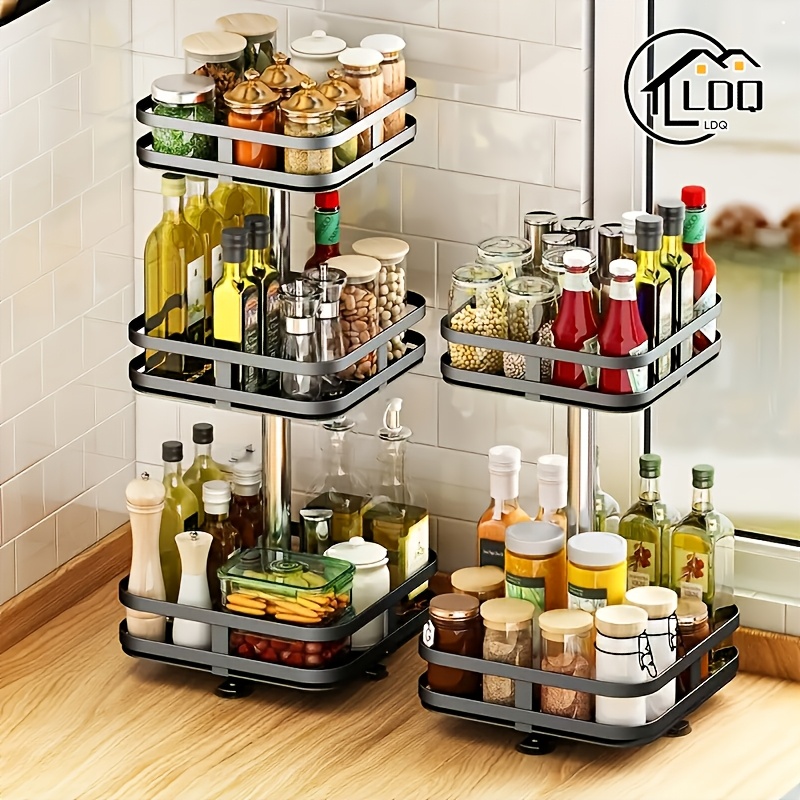 

Ldq 360-degree Rotating Kitchen Organizer - Steel Spice & Seasoning Rack For Oils, Salts, Sauces & Vinegar