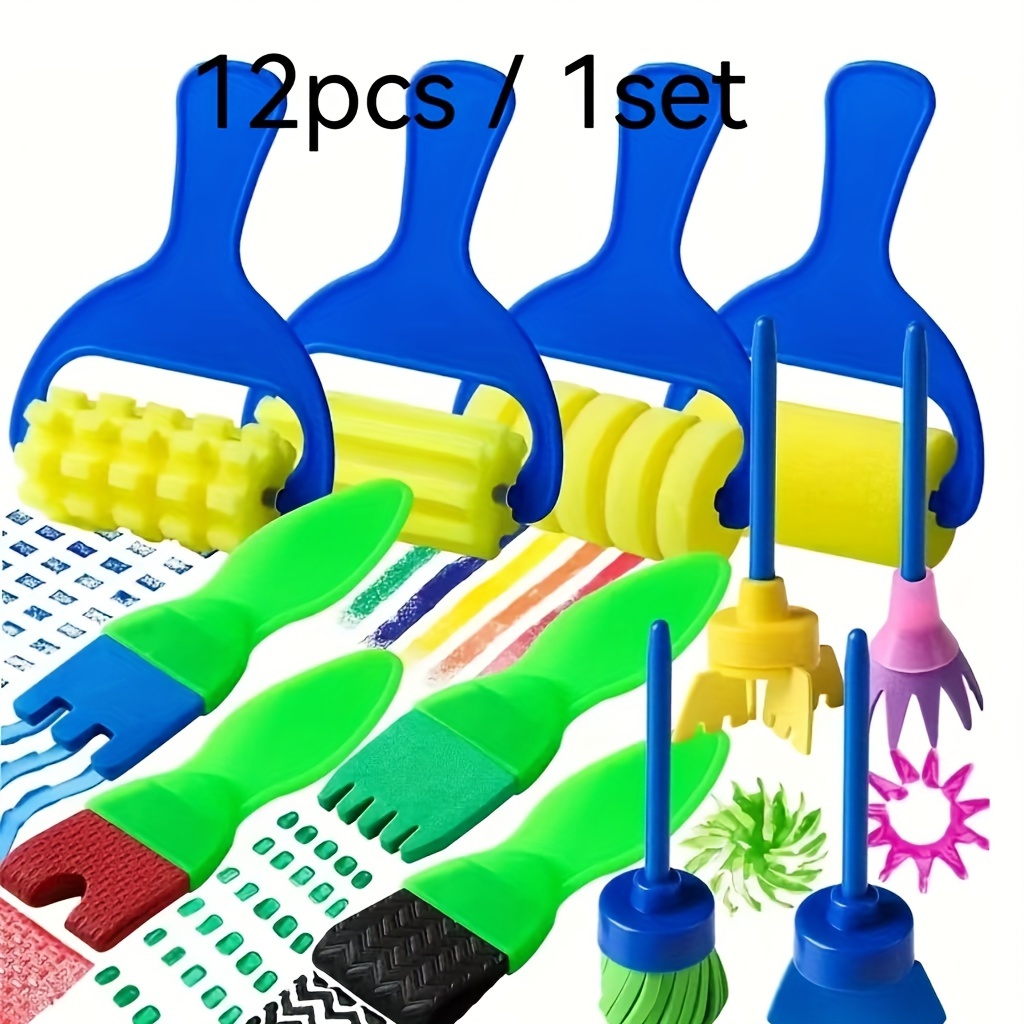 

12- Washable Brushes And Foam Rollers Set - Sponge Art And Craft Supplies, , Pp